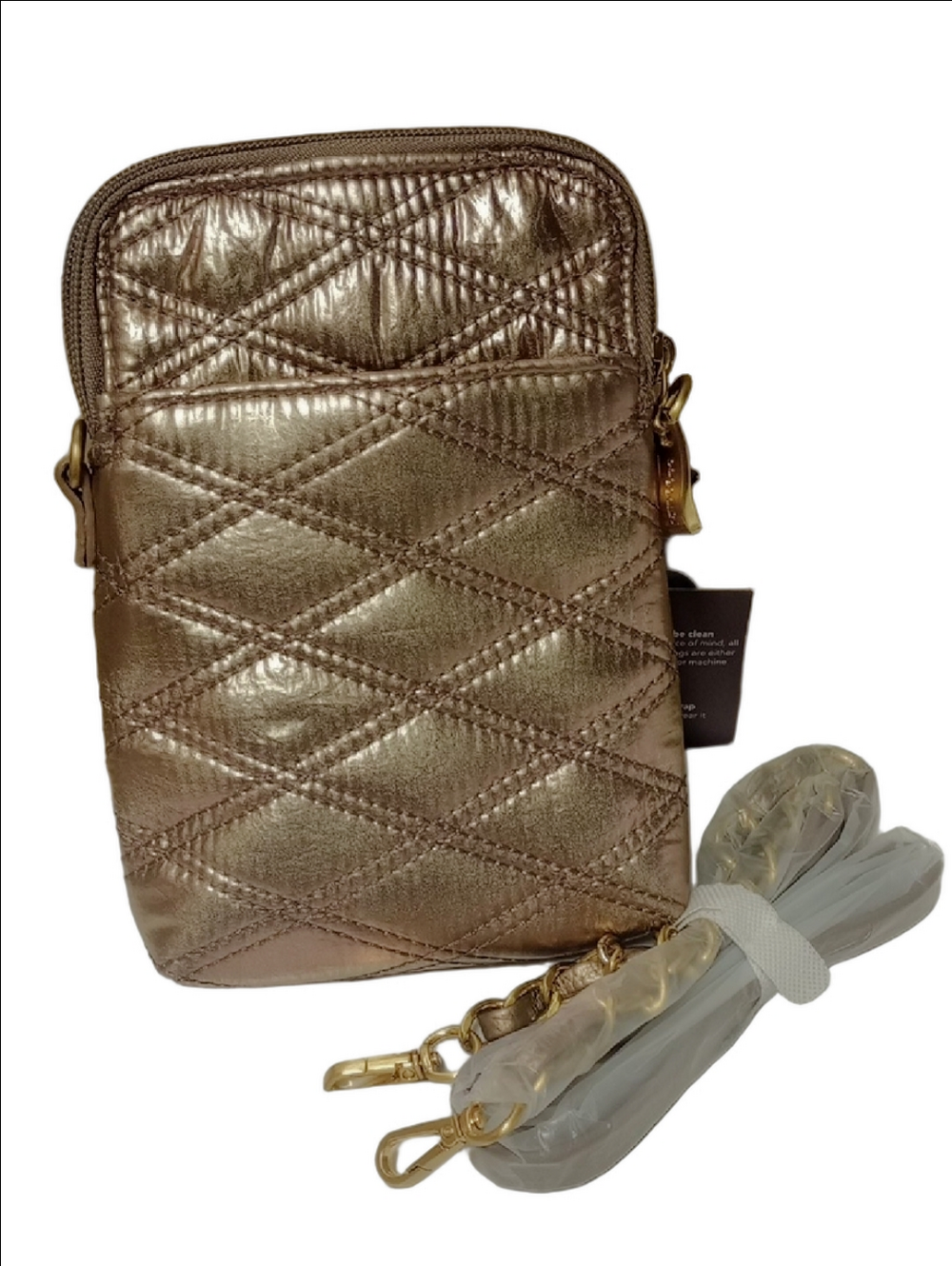 🆕 BAGGALINI ROSE GOLD METALLIC PUFFER QUILTED PHONE WALLET CROSSBODY TRAVEL BAG - Picture 5 of 11
